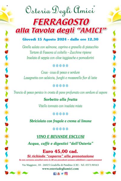 Menu Ferragosto 2024